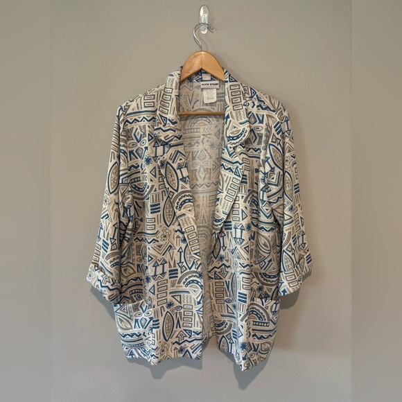 ALICE STUART 90s Lightweight Shacket Geometric Print Off-white and Blue Medium - Picture 1 of 9